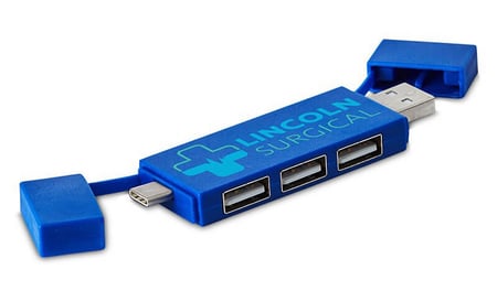 Blue 3-Port USB Hub with Lincoln Surgical logo