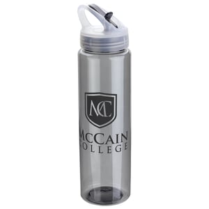 Gray Flip-Up Lid Water Bottle with McCain College logo