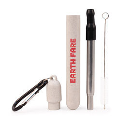 Metal Straw with Wheat Straw Case with Earth Fare logo