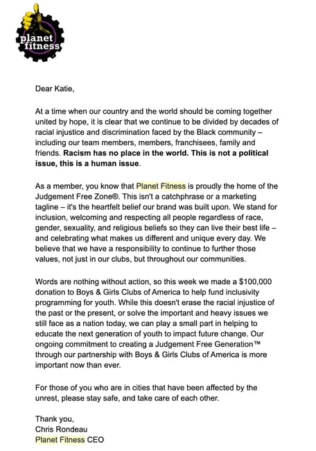 brand values marketing email example