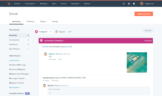 hubspot social inbox tool