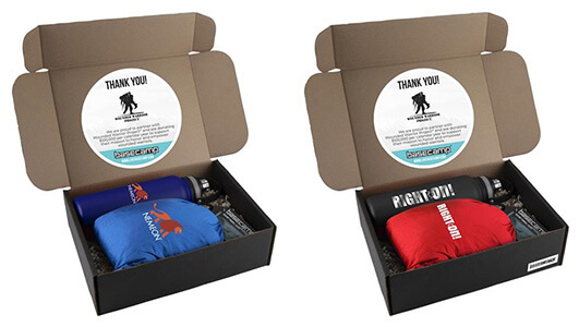 Unique promo item giftset that includes a sports bottle and travel hammock. 