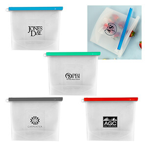 Five reusable food storage bags that can be used as unique promo items. 
