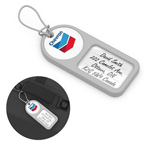 A unique promotional item that combines Bluetooth tracking and luggage tags. 