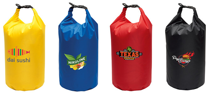 Urban Peak 10L dry bags in four different colors.
