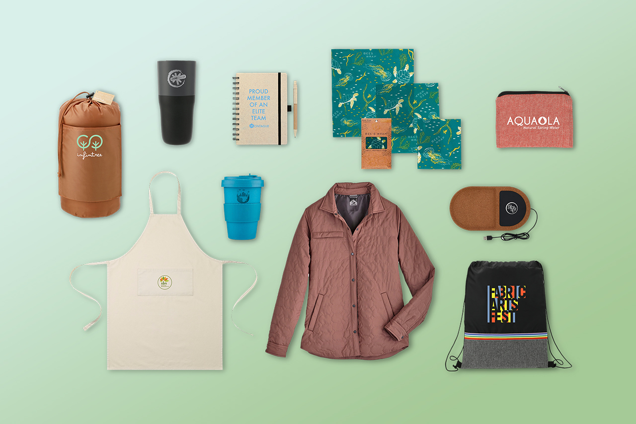 A selection of sustainable promotional products for 2024